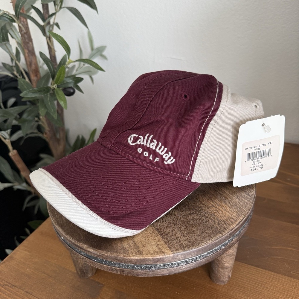 Callaway Golf Hat Cap Mens OSFM Burgundy Stone White‎ Adjustable NWT Embroidered